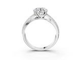 White gold Round Solitaire Diamond Ring with Milgrain Pavé Band and Four-Prong Setting_144