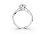 White gold Round Solitaire Diamond Ring with Milgrain Pavé Band and Four-Prong Setting_145