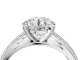 White gold Round Solitaire Diamond Ring with Milgrain Pavé Band and Four-Prong Setting_146