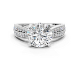 White gold Round Solitaire Diamond Ring with Milgrain Pavé Band and Four-Prong Setting_147