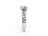 White gold Round Solitaire Diamond Ring with Milgrain Pavé Band and Four-Prong Setting_164