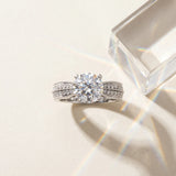 White gold Round Solitaire Diamond Ring with Milgrain Pavé Band and Four-Prong Setting_201