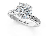 White gold Round Solitaire Diamond Ring with Milgrain and Black Enamel X Pattern Band_197