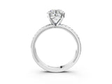 White gold Round Solitaire Diamond Ring with Milgrain and Black Enamel X Pattern Band_199