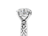 White gold Round Solitaire Diamond Ring with Milgrain and Black Enamel X Pattern Band_201