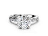 White gold Round Solitaire Diamond Ring with Pavé Band and Four-Prong Setting_207