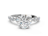 White gold Round Solitaire Diamond Ring with Pave Band and Four-Prong Setting_248