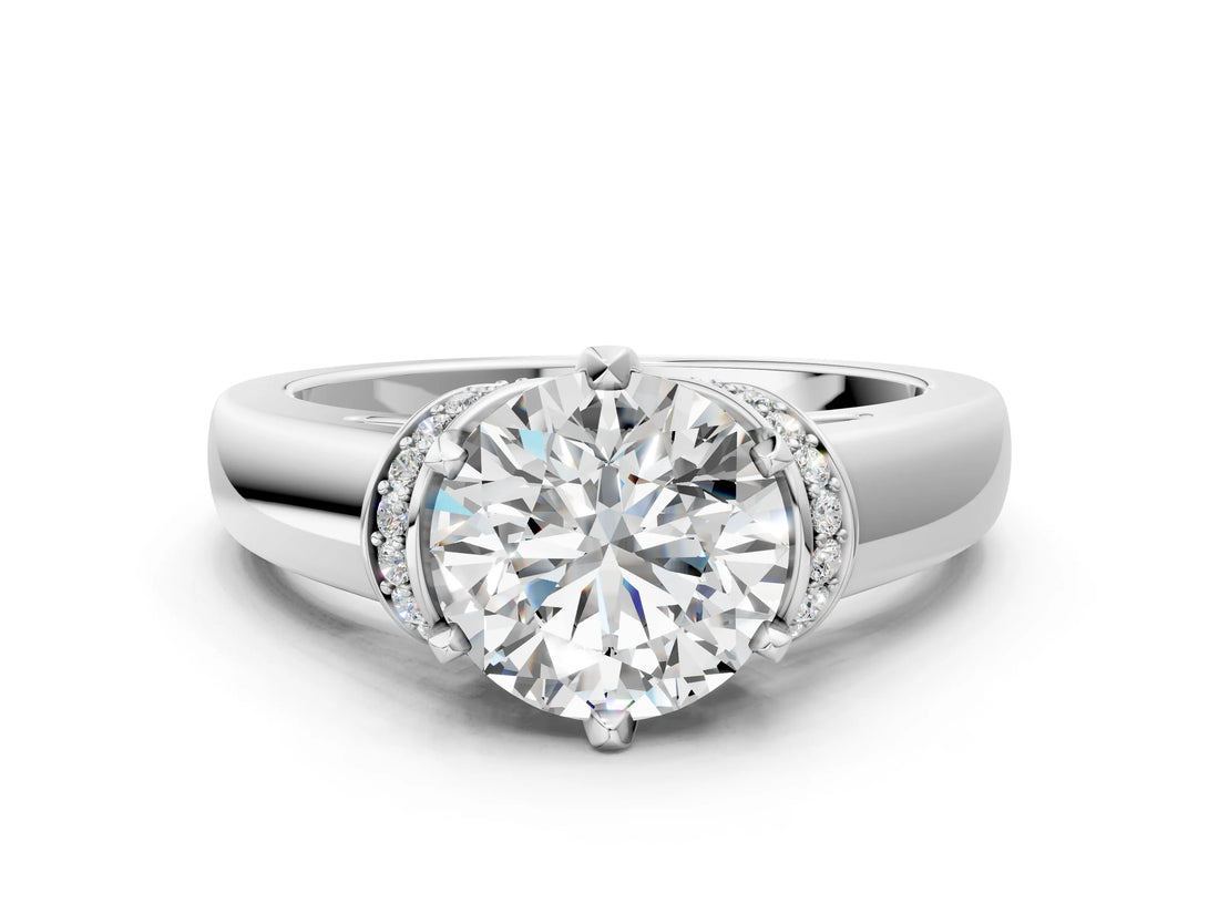 White gold Round Solitaire Diamond Ring with Pave Band and Six-Prong Setting_51