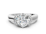 White gold Round Solitaire Diamond Ring with Pave Band and Six-Prong Setting_51