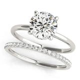 White gold Round Solitaire Diamond Ring with Prong Setting and Plain Band 1