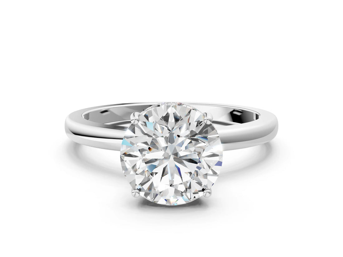 White gold Round Solitaire Diamond Ring with Prong Setting and Plain Band_62