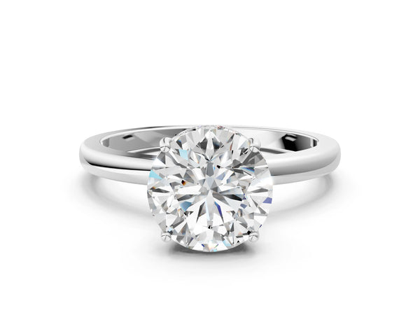 White gold Round Solitaire Diamond Ring with Prong Setting and Plain Band