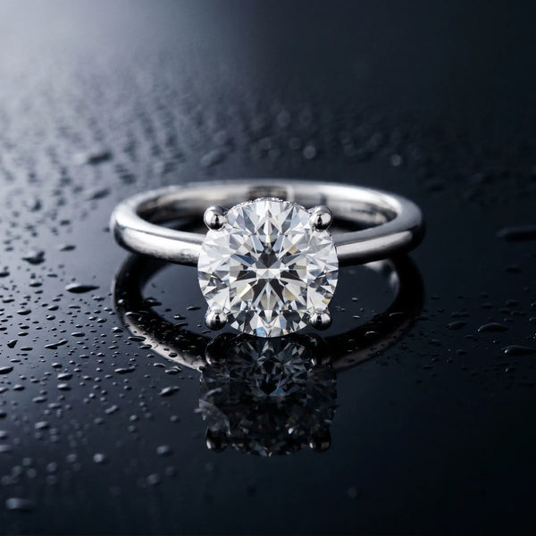 White gold Emerald Cut Solitaire Diamond Ring with Prong Setting and Plain Band