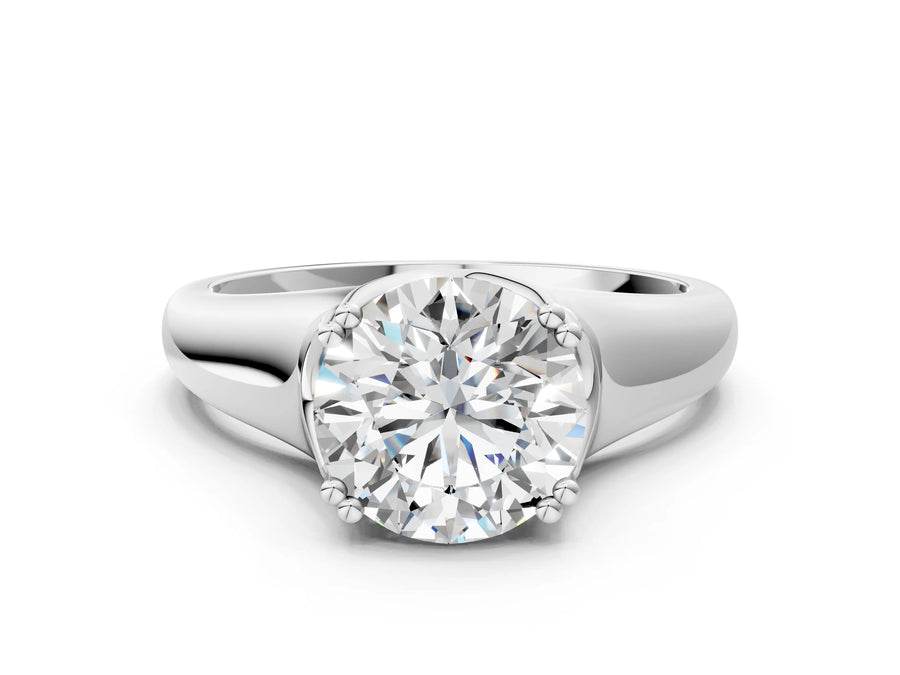 White gold Round Cut Diamond Solitaire Ring with Wide Band and Prong Setting