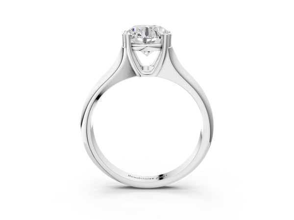 White gold Round Cut Diamond Solitaire Ring with Wide Band and Prong Setting