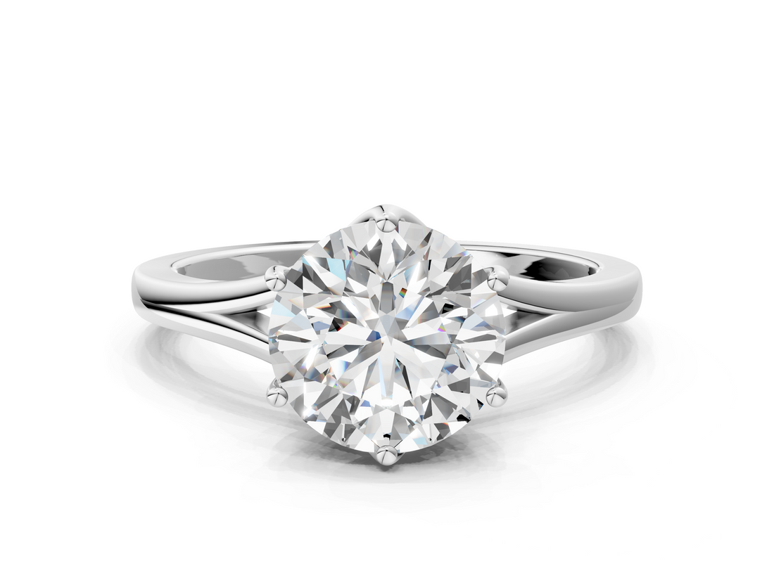 White gold Round Solitaire Diamond Ring with Six-Prong Setting and Tapered Band_32
