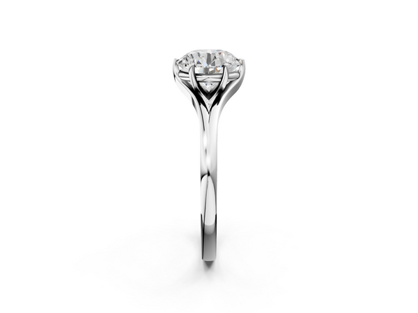 White gold Round Solitaire Diamond Ring with Six-Prong Setting and Tapered Band