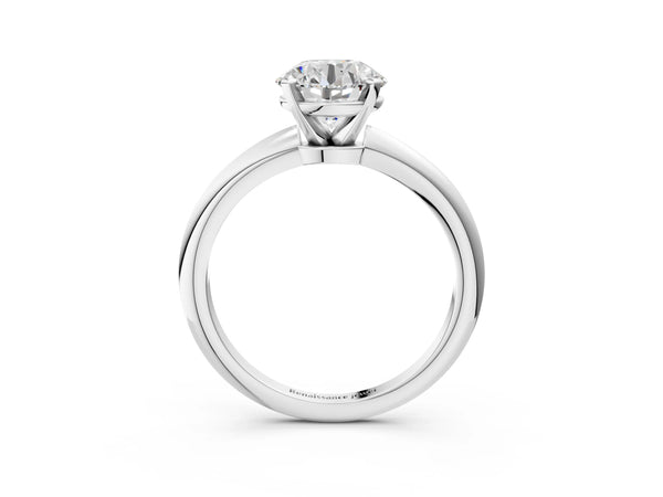 White gold Round Cut Diamond Solitaire Ring with Six-Prong Setting and Classic Band
