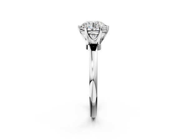 White gold Round Solitaire Diamond Ring with Six-Prong Setting on a Classic Band