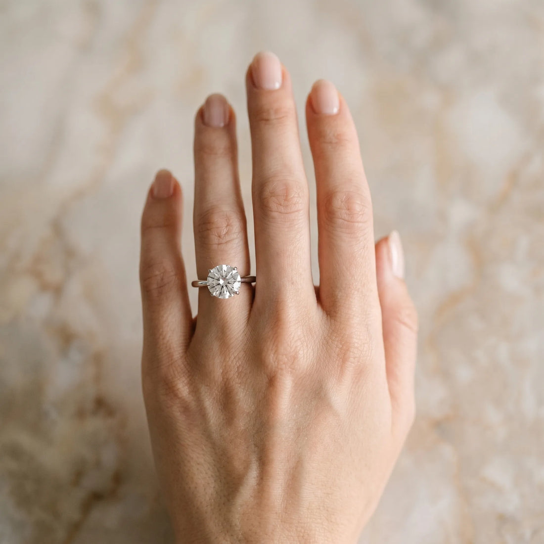 White gold Round Solitaire Diamond Ring with Split Shank and Four-Prong Setting_12