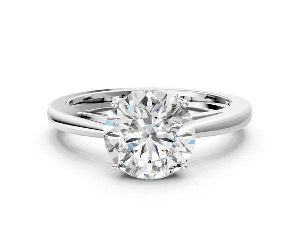 White gold Round Solitaire Diamond Ring with Split Shank and Four-Prong Setting