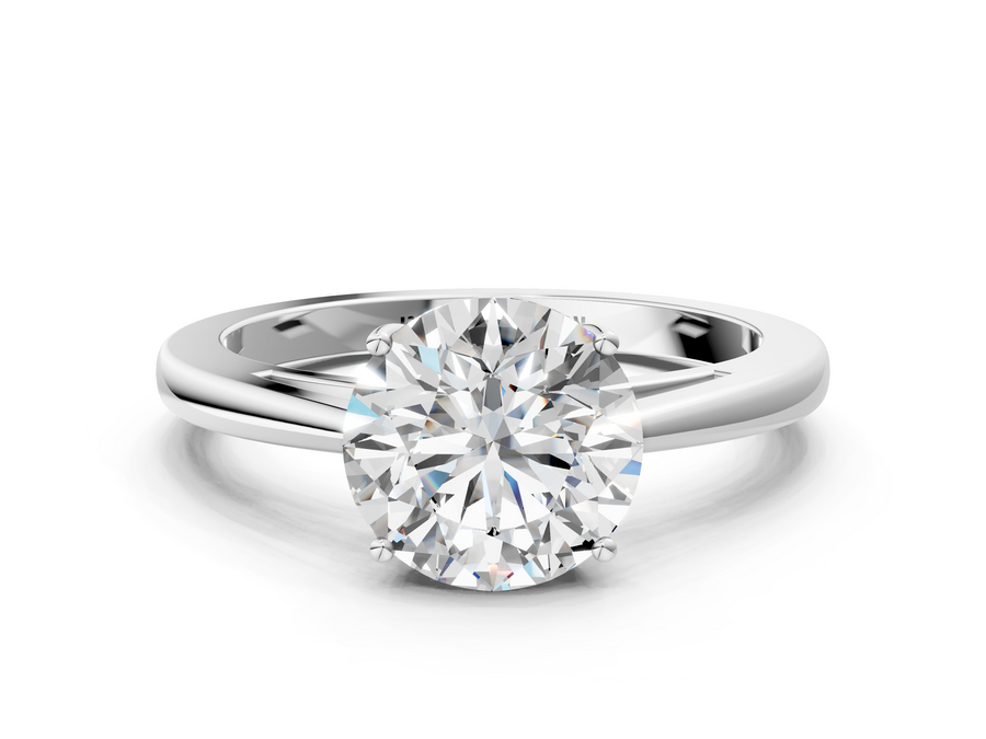 White gold Round Solitaire Diamond Ring with Split Shank and Four-Prong Setting