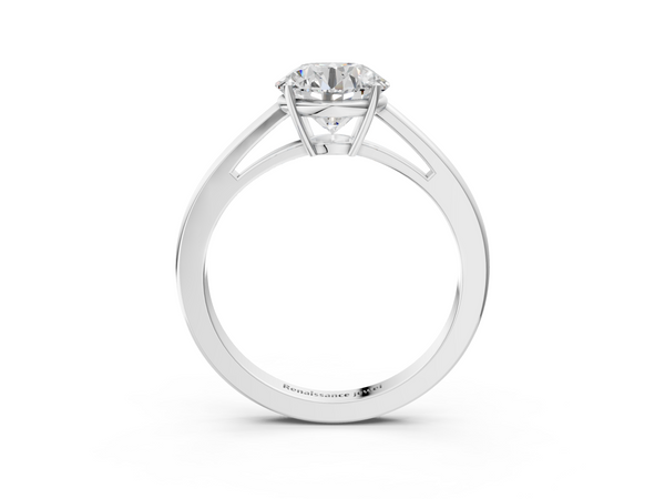 White gold Round Solitaire Diamond Ring with Split Shank and Four-Prong Setting