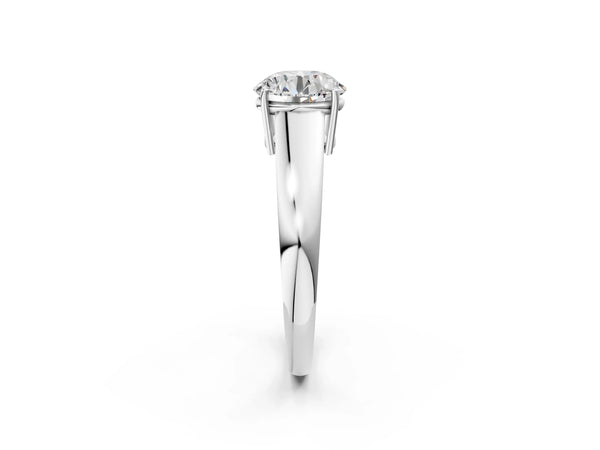 White gold Round Solitaire Diamond Ring with Tapered Band and Four-Prong Setting