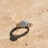 White gold Round Solitaire Diamond Ring with Textured Band and Tension Prong Setting_7