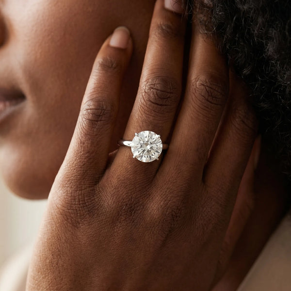 White gold Round Solitaire Diamond Ring with Thin Band and Four-Prong Setting