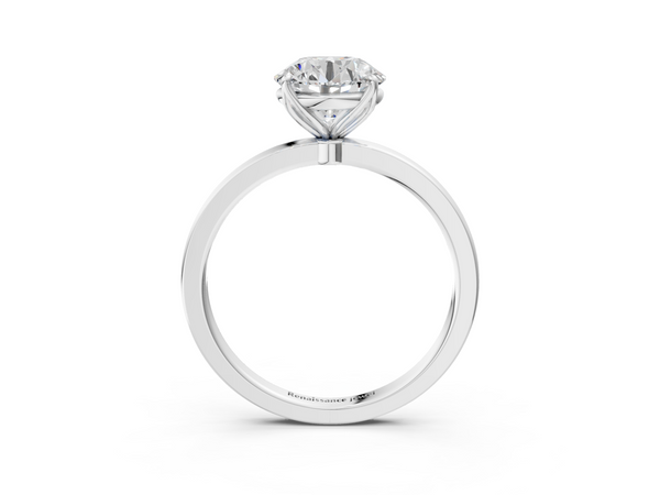 White gold Round Solitaire Diamond Ring with Thin Band and Four-Prong Setting