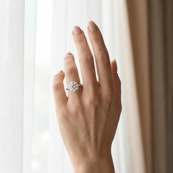 White gold Round Solitaire Diamond Ring with a Classic Band and Four-Prong Setting