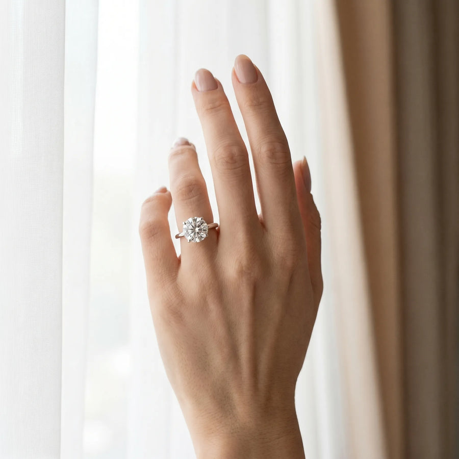 White gold Round Solitaire Diamond Ring with a Classic Band and Four-Prong Setting