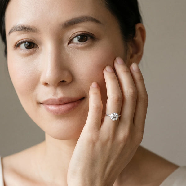 White gold Round Solitaire Diamond Ring with a Classic Band and Four-Prong Setting
