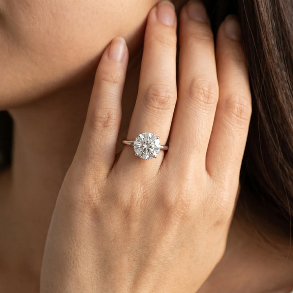 White gold Round Solitaire Diamond Ring with a Classic Band and Four-Prong Setting