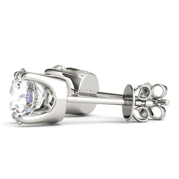 White gold Round Solitaire Diamond Stud Earrings with Four-Prong Basket Setting 1