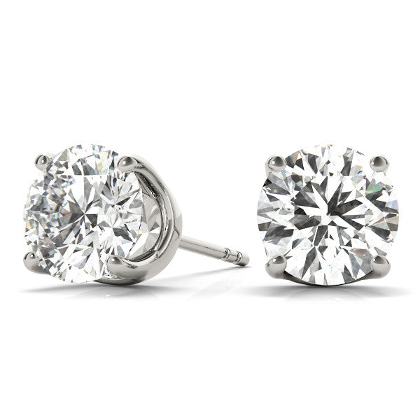 White gold Round Solitaire Diamond Stud Earrings with Four-Prong Basket Setting 2