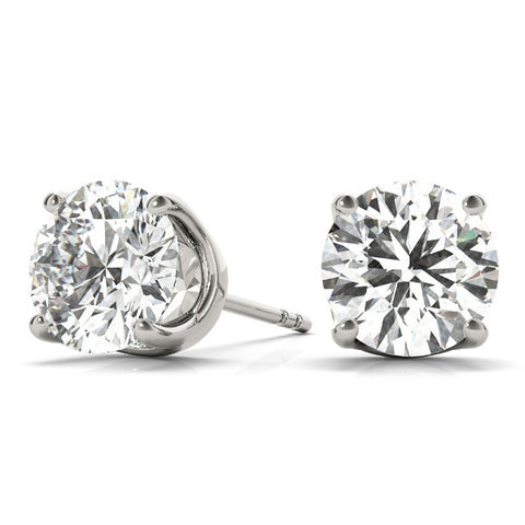 White gold Round Solitaire Diamond Stud Earrings with Four-Prong Basket Setting 2
