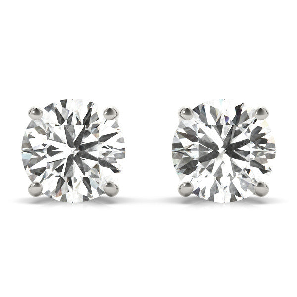 White gold Round Solitaire Diamond Stud Earrings with Four-Prong Basket Setting
