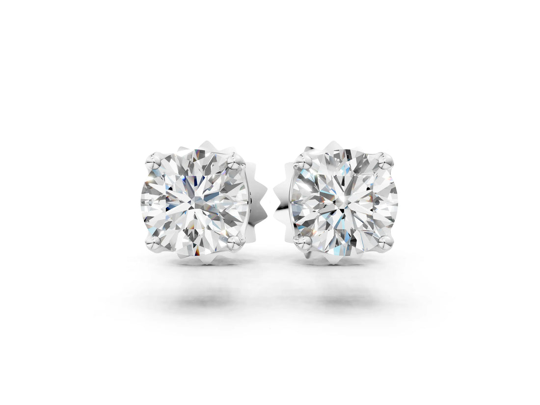 14K White Gold 2.02 Carat D VVS2 Round Solitaire Diamond Stud Earrings with Four-Prong Basket Setting