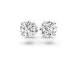 14K White Gold 2.02 Carat D VVS2 Round Solitaire Diamond Stud Earrings with Four-Prong Basket Setting