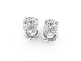 14K White Gold 2.02 Carat D VVS2 Round Solitaire Diamond Stud Earrings with Four-Prong Basket Setting