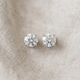 14K White Gold 2.02 Carat D VVS2 Round Solitaire Diamond Stud Earrings with Four-Prong Basket Setting