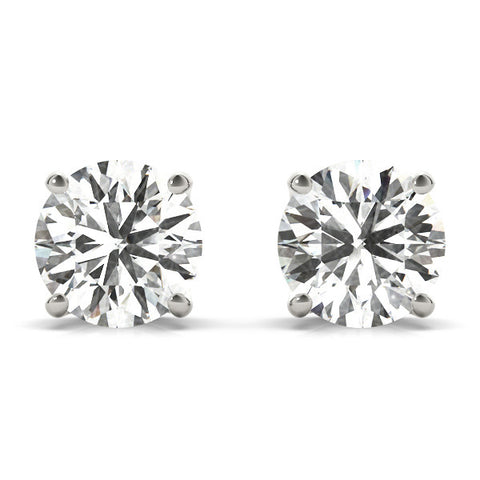 White gold Round Solitaire Diamond Stud Earrings with Four-Prong Basket Setting