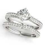 White gold Round Solitaire Diamond Twist Band with Pavé Setting and Four-Prong Setting 1