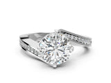 White gold Round Solitaire Diamond Twist Band with Pavé Setting and Four-Prong Setting_14