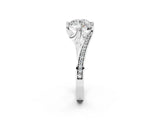 White gold Round Solitaire Diamond Twist Band with Pavé Setting and Four-Prong Setting_16