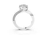White gold Round Solitaire Diamond Twist Band with Pavé Setting and Four-Prong Setting_17
