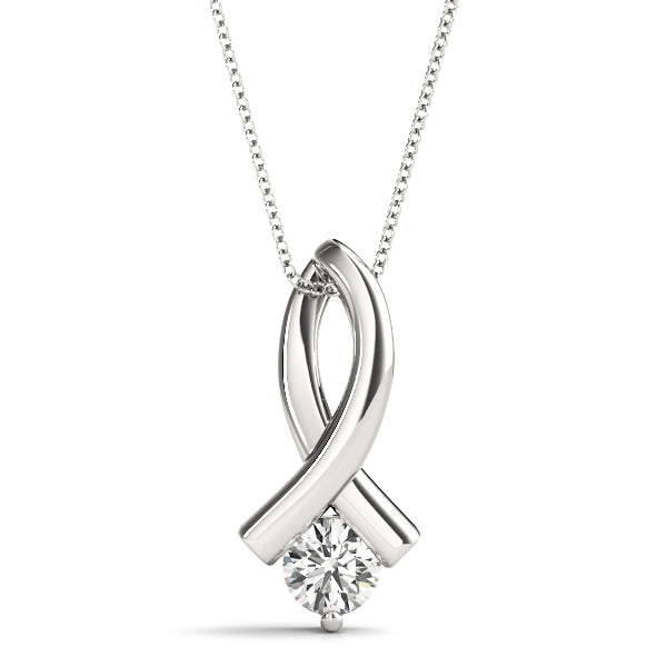 White gold Round Solitaire Diamond Twist Pendant