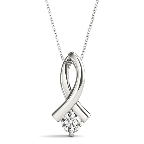 White gold Round Solitaire Diamond Twist Pendant